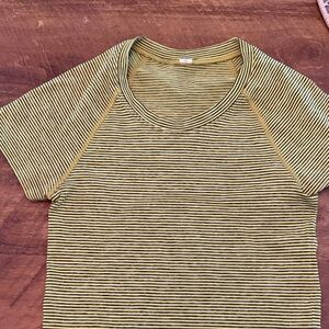 Lululemon Swiftly S/S  Green Striped Tee Size 2